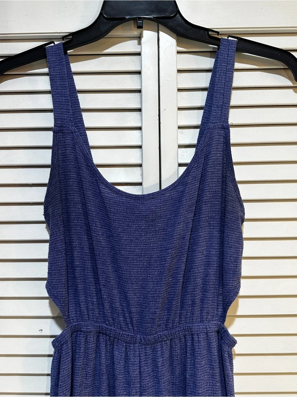 Anthro Style Blue Purple Textured Wide Leg Romper Boho Cutout Jumpsuit Size M